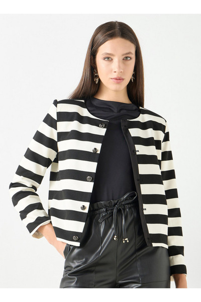 Iconic كارديجان مخطط بأكمام طويلة وأزرار للإغلاق