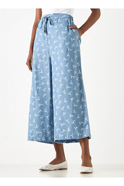 FAV Printed Denim Culottes with Drawstring Waistband and Pockets