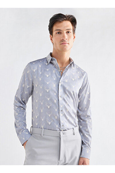 FAV Regular Fit All-Over Antler Print Shirt with Long Sleeves