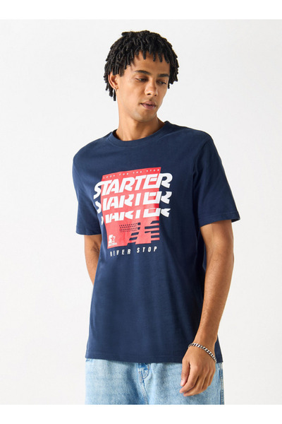 Starter Logo Print Crew Neck T-shirt with Short Sleeves