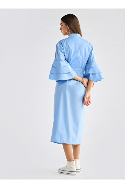 FAV Solid Shirt Dress with Ruffle Sleeves and Belt