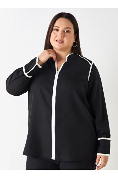 Ulla Popken Plus Size Panelled Zip Through Top With Long Sleeves