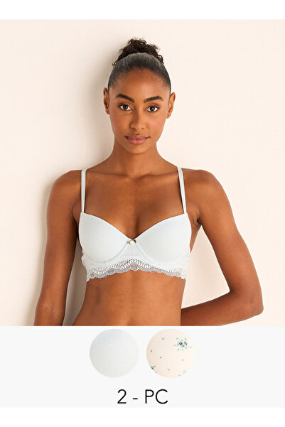 FAV مجموعة من قطعتين - حمالة صدر مبطنة بحواف من الدانتيل مع إغلاق بخطاف وعين