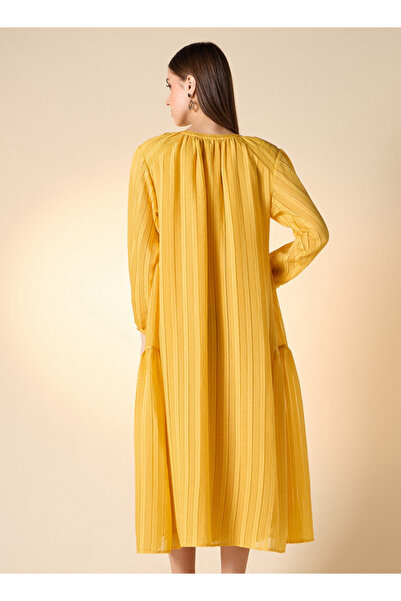 FAV Textured Dress with Long Sleeves and Tie-Ups