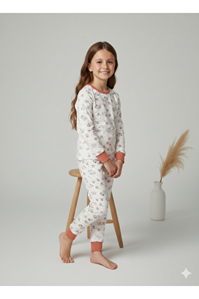 MADALİNA Set de pijamale pentru fete, 100% bumbac, cu model iepure roz