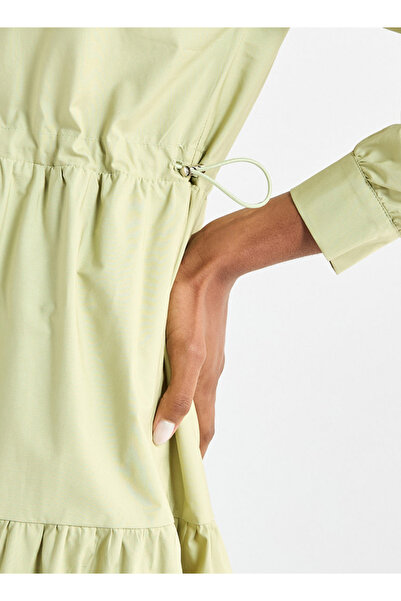 FAV Solid Tiered Long Sleeves Dress with Cord Lock Waist