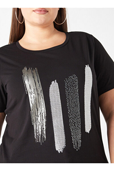 Ulla Popken Plus Size Ulla Popken Printed T-shirt with Round Neck and Short Sleeves