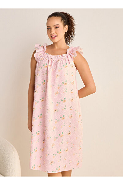 FAV فستان نوم بدون أكمام بطبعات الأزهار مع تفاصيل الكشكشة