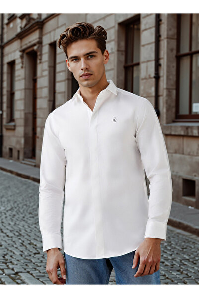 Emperor Regular Fit Logo Detail Shirt with Long Sleeves