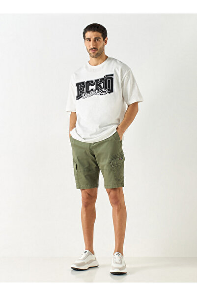 ECKO Unltd Solid Relaxed Fit Cargo Shorts with Button Closure