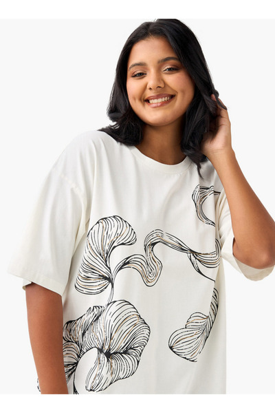 Ulla Popken Plus Size Printed T-shirt With Short Sleeves And Round Neck