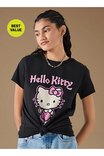 SP Characters Hello Kitty Print T-shirt With Crew Neck And Short Sleeves