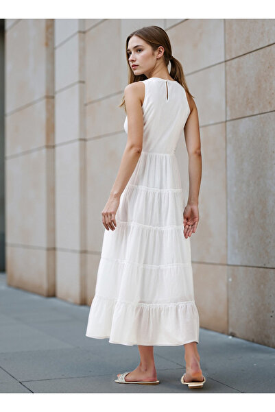 Lee Cooper Tiered Sleeveless Maxi Dress with Embroidered Detail