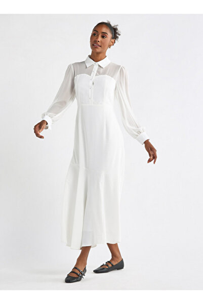 FAV Solid A-line Shirt Dress With Long Sleeves