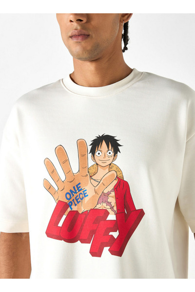 SP Characters Luffy Print T-shirt with Short Sleeves and Crew Neck