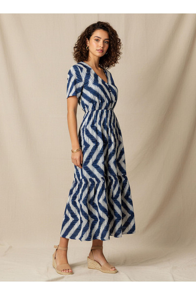 FAV فستان نسائي مطبوع متعدد الطبقات بأكمام قصيرة