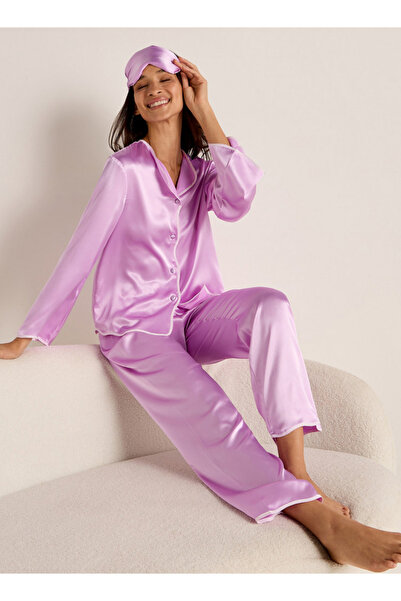 FAV طقم قميص وبيجامة بتفاصيل حواف متباينة مع قناع للعين