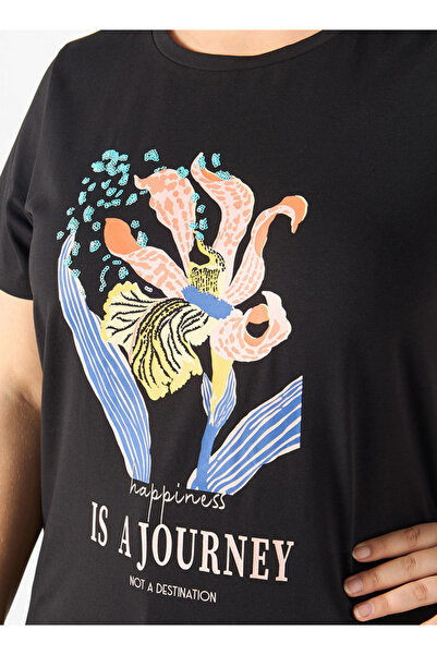 Ulla Popken Plus Size Ulla Popken Graphic Print T-shirt with Crew Neck