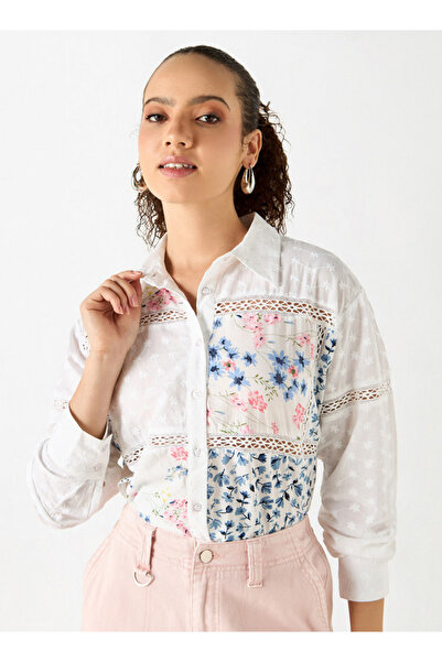 Lee Cooper Lace Detail Shirt With Long Sleeves