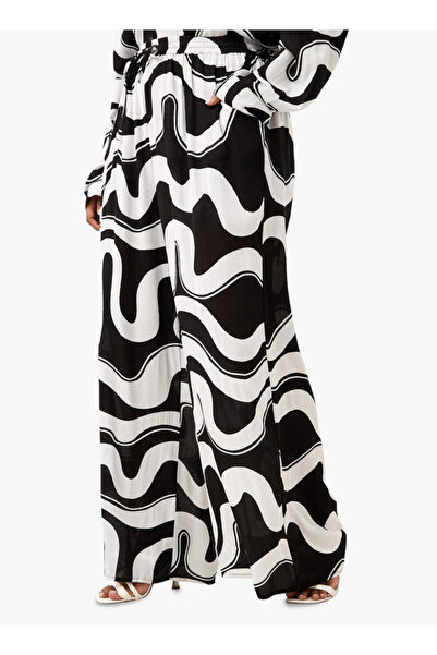 Ulla Popken بنطال Ulla Popken المطبوع بالكامل بمقاسات كبيرة وأرجل واسعة