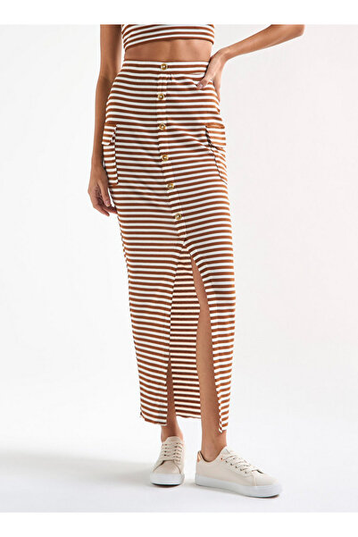 FAV Striped Pencil Skirt with Pockets and Slit