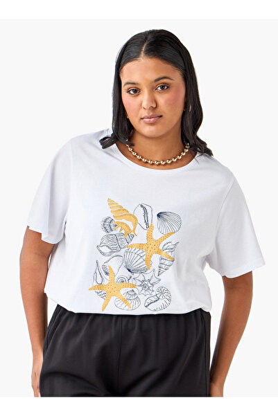 Ulla Popken تي شيرت Ulla Popken بطبعة صدفية ورقبة دائرية وأكمام قصيرة بمقاس كبير