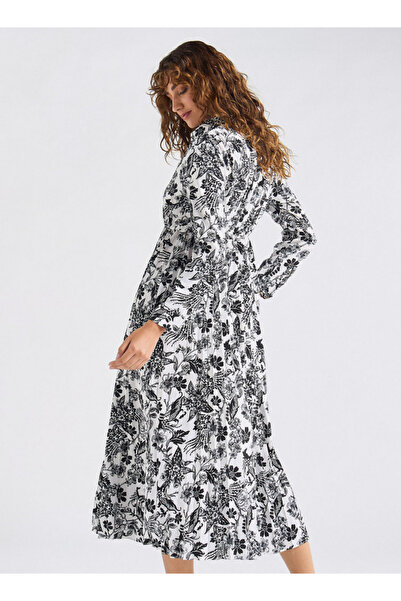FAV All-Over Floral Print Shirt Dress with Long Sleeves and Pleat Detail