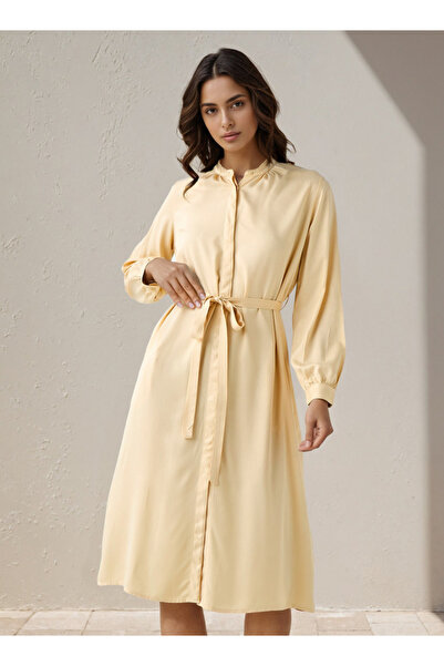 FAV Shirt Midi Rayon Dress with Mandarin Collar