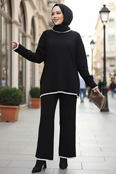 N.S NEVA STYLE Black Hijab Knitwear Double Set 50174S
