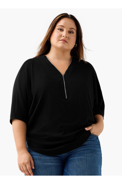Ulla Popken T-shirt Relaxed Fit with Ribbed Detail
