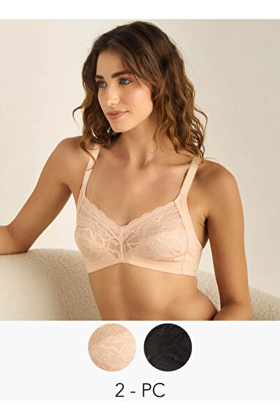 FAV مجموعة من قطعتين - حمالة صدر دانتيل بدون سلك مع إغلاق بخطاف وعين