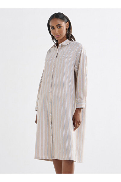 FAV Striped Button Down Shirt Dress With Long Sleeves