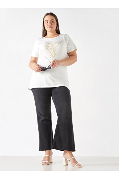 Ulla Popken Plus Size Ulla Popken Embellished T-shirt with Short Sleeves