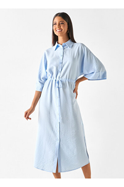 FAV فستان قميص منقوش بحزام ربط وأكمام 3/4