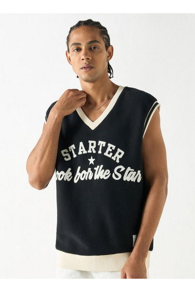 Starter Slogan Applique V-neck Sleeveless T-shirt