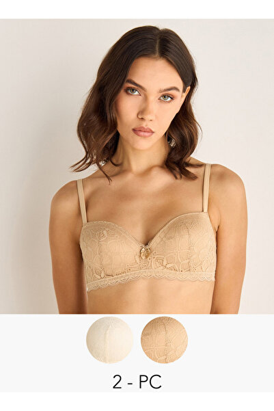 FAV Set of 2 - Lace Detail Balconette Bra with Hook and Eye Closure
