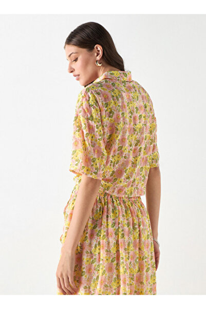 FAV All-Over Floral Print Shirt with Short Sleeves and Tie-Up Detail