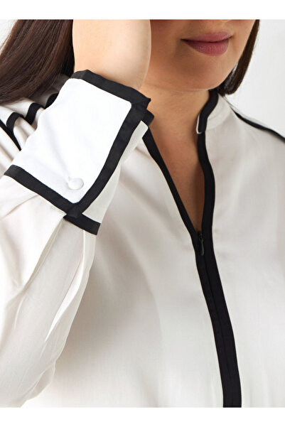 Ulla Popken Plus Size Panelled Zip Through Top With Long Sleeves