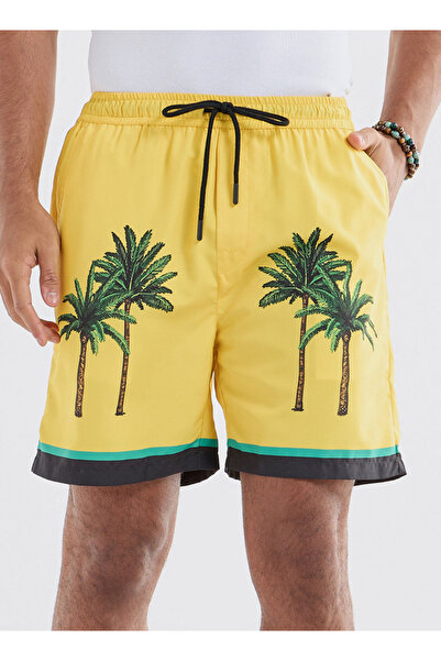 FAV Palm Tree Print Shorts with Drawstring Closure and Pockets
