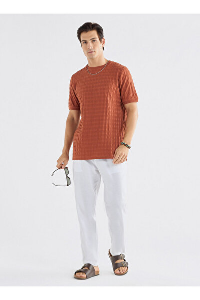 FAV Textured Crew Neck T-shirt with Short Sleeves