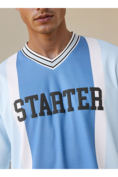 Starter Printed V-neck T-shirt with Short Sleeves