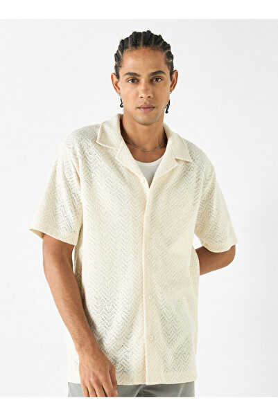 FAV Textured Camp Collar Shirt with Short Sleeves