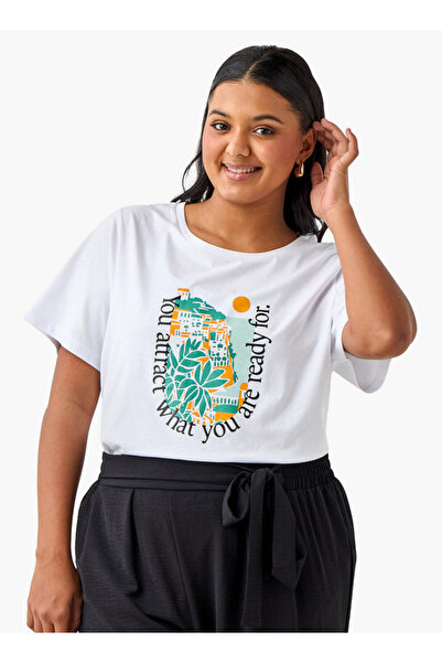 Ulla Popken تي شيرت Ulla Popken بمقاس كبير بطبعة جرافيكية ورقبة دائرية وأكمام قصيرة