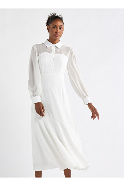 FAV Solid A-line Shirt Dress With Long Sleeves