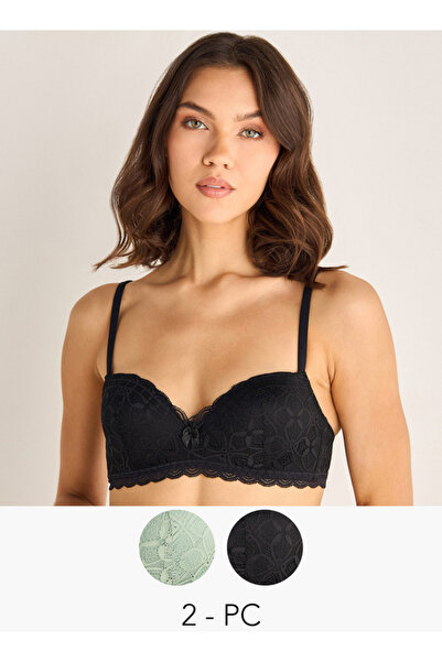 FAV Set of 2 - Lace Detail Balconette Bra with Hook and Eye Closure