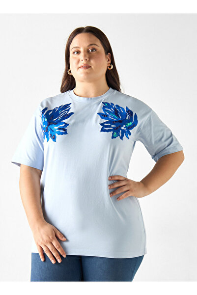 Ulla Popken Plus Size Ulla Popken Embroidered T-shirt with Short Sleeves