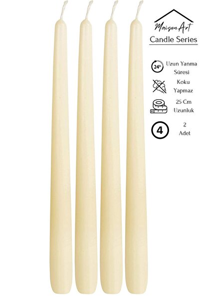 MaisonArt Şamdan Mumu | 4 Adet | Krem Renk Konik Şamdan Mumu