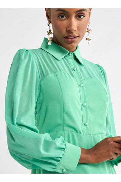 FAV Solid A-line Shirt Dress with Long Sleeves