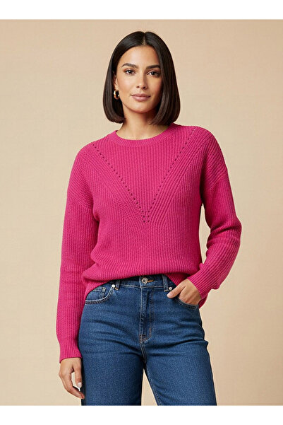 FAV Textured Crew Neck Sweater with Long Sleeves