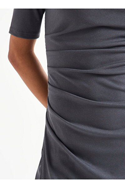 FAV Textured Bodycon Dress with Square Neck and Tulip Hemline